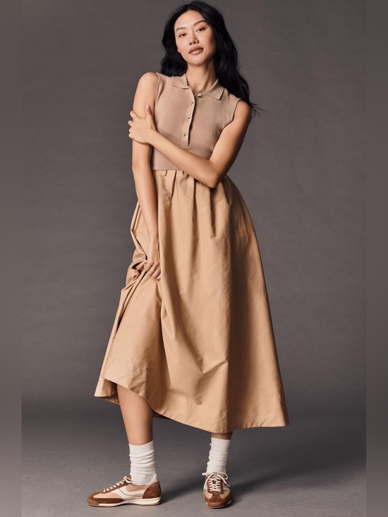 Anthropologie Dresses & Skirts - Anthropologie Sleeveless Polo Midi Dress in Tan